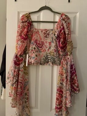 Smocked Off-Shoulder Floral Crop Top in Multicolor